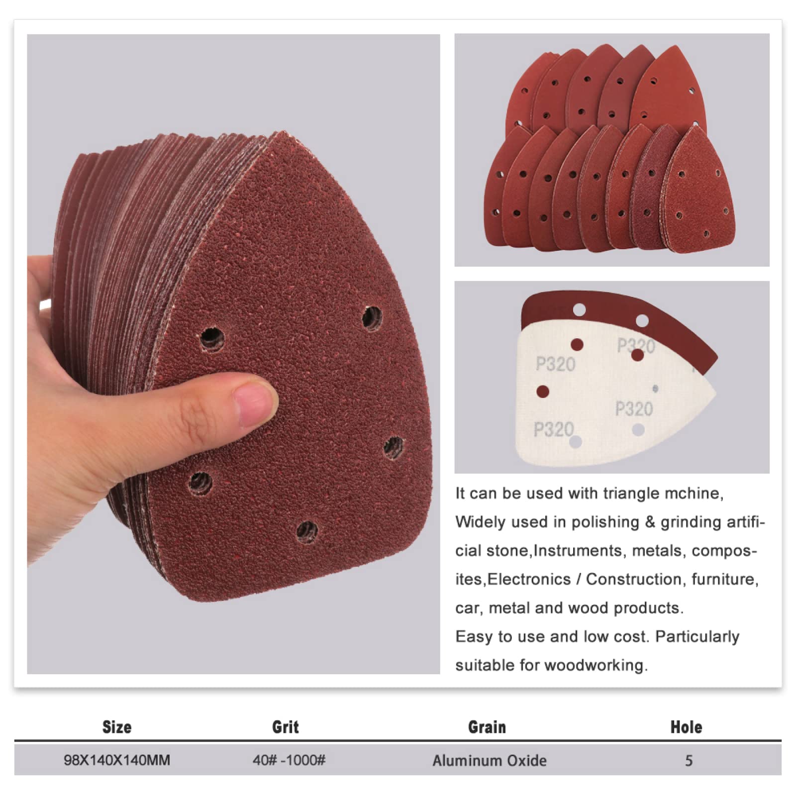 100pcs Carta Vetrata Autoadesiva Triangolare Levigatrice Carta Vetrata Gancio Anello Foglio Abrasivo Dischi Abrasivi Per Lucidatura Grana 40-1000,Grana 60