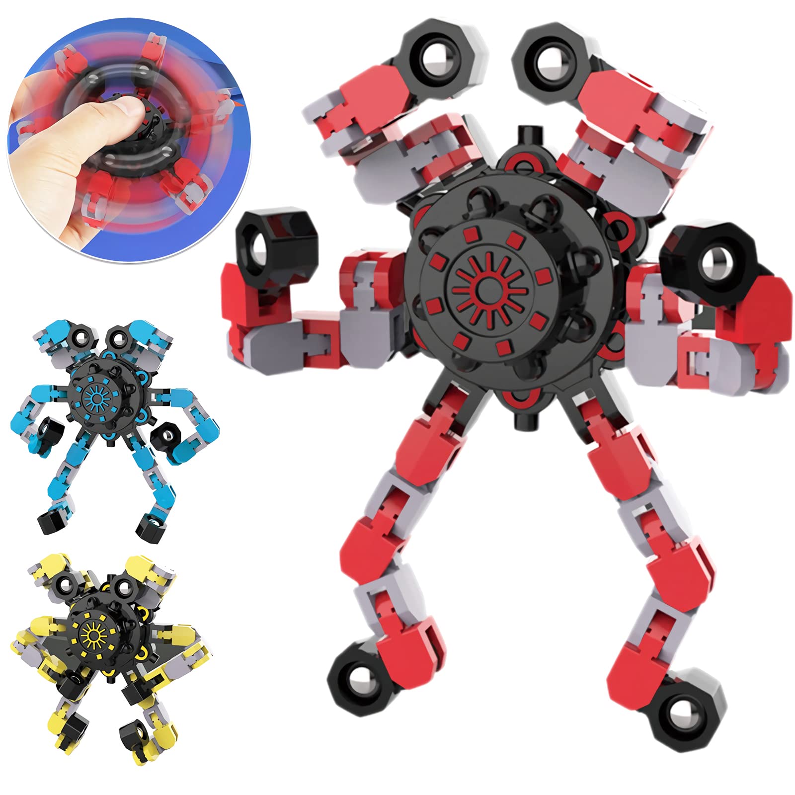 لعبة فيدجيت سبينر قابلة للتحويل من 3 قطع ، دوارة حسية ، لعبة روبوت فيدجيت لتخفيف التوتر مع سلسلة قابلة للتحويل لولبية ميكانيكية بطرف إصبع جيروسكوبي للأطفال البالغين