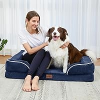 Vista 241 de Comfort Expression Cama ortopédica para perros extra grandes de 45 x 35 pulgadas, cama para mascotas XL de espuma tipo caja de huevos impermeable