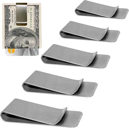 IFAMIO Billetera de acero inoxidable Clip para dinero 5 unids tarjeta de crédito titular de efectivo minimalista, plateado