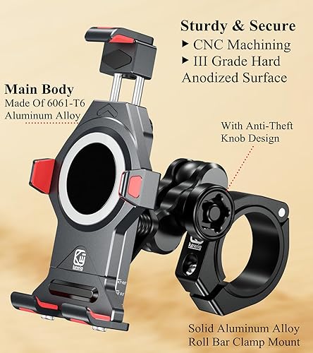 Miniatura 3 de BRCOVAN Soporte para teléfono UTV de aleación de aluminio antirrobo con amortiguador de vibraciones y bloqueo seguro, soporte de teléfono celular
