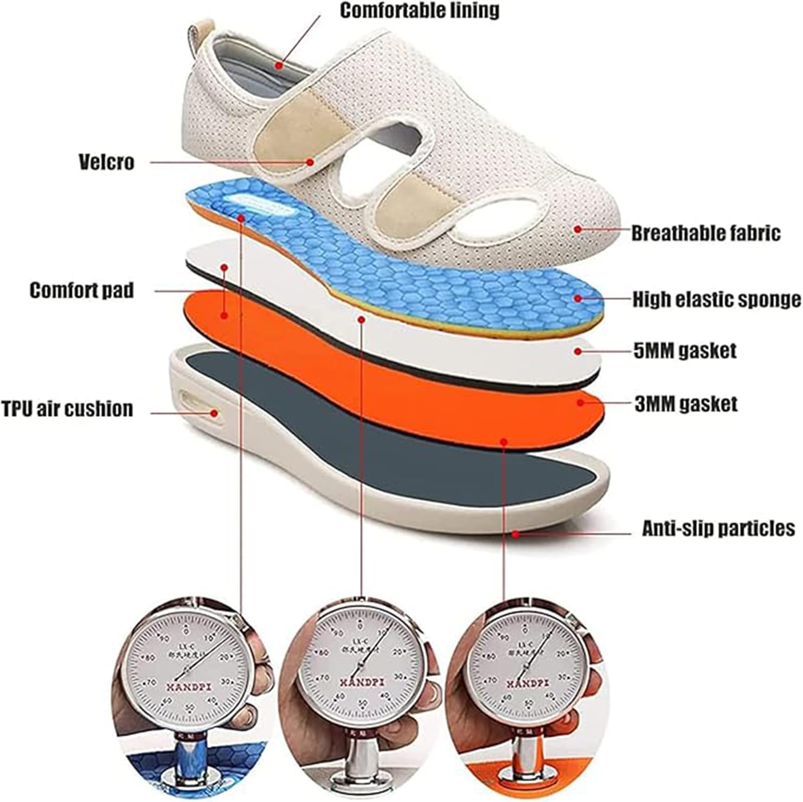 Buty dla cukrzyków, dla mężczyzn i kobiet, ekstra szerokie dopasowanie, buty na haluks, antypoślizgowe pantofle, regulowane buty dla seniorów, na zapalenie powięzi podeszwowej, opuchnięte