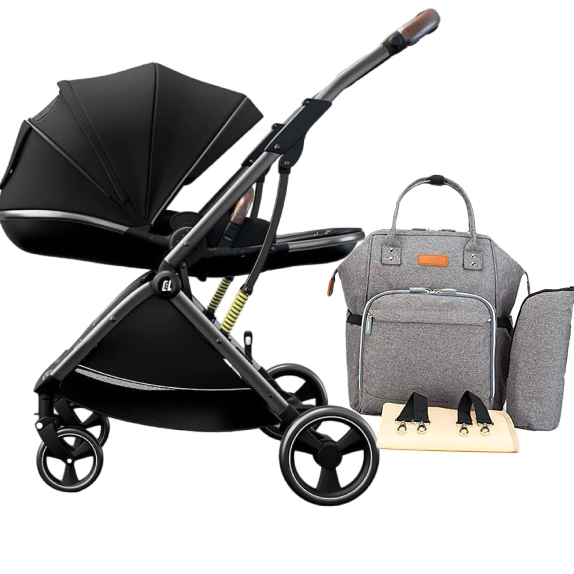 Babyclub Baby stroller can Sit and Lie Down high landscape light shock absorption foldable two-way baby stroller for Newborn and 3 year baby (BLACK+BAG)