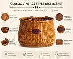 Panier de vélo pour cruiser de plage ou scooter pour femmes, paniers de vélo en osier originaux avec porte-gobelet intégré pour guidon avant - style vintage classique fait main en osier naturel