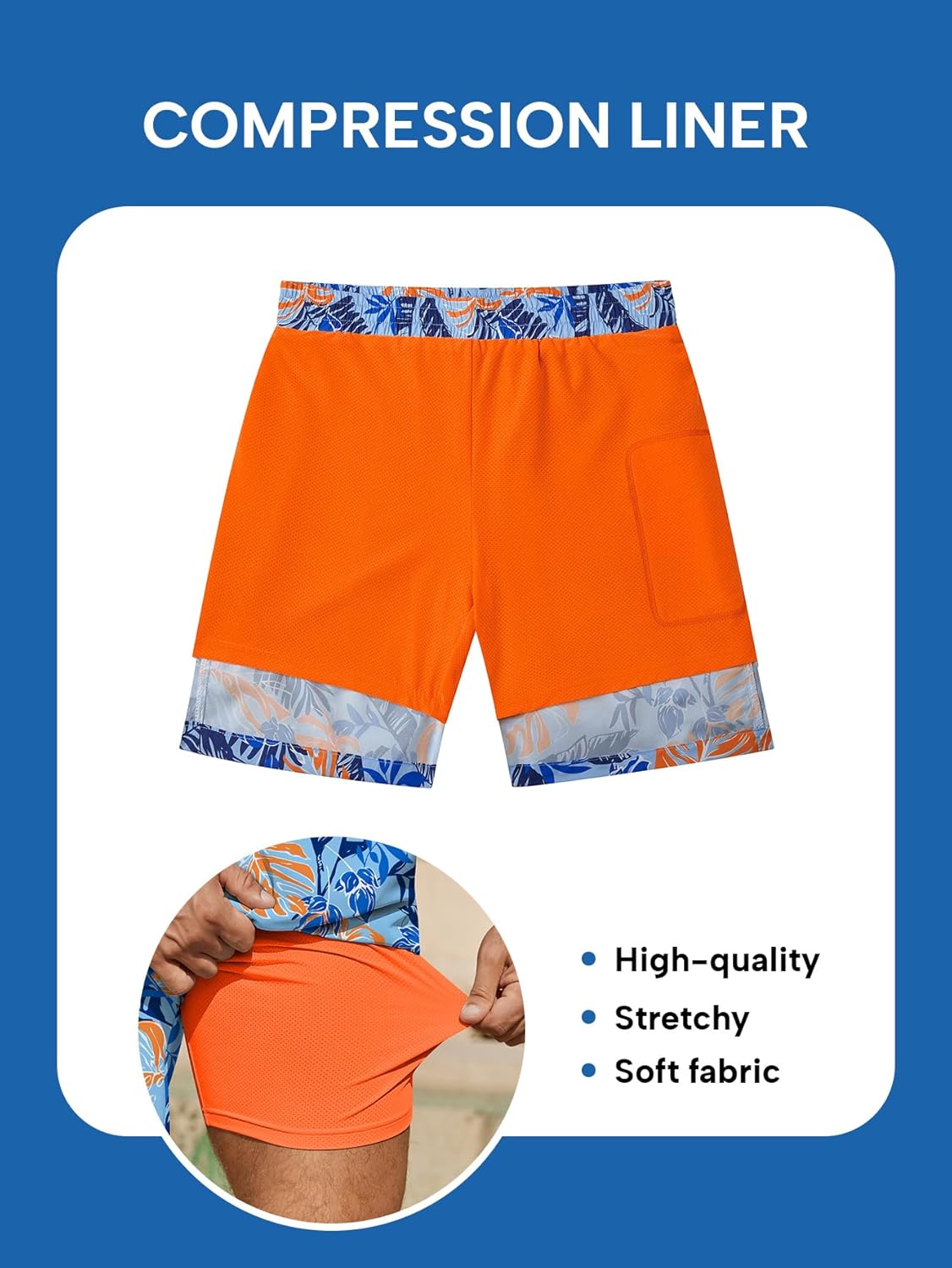 Hardaddy Men's 2 in 1 Swim Trunks with Compression Liner Beach Board Shorts with Pockets - Image 5