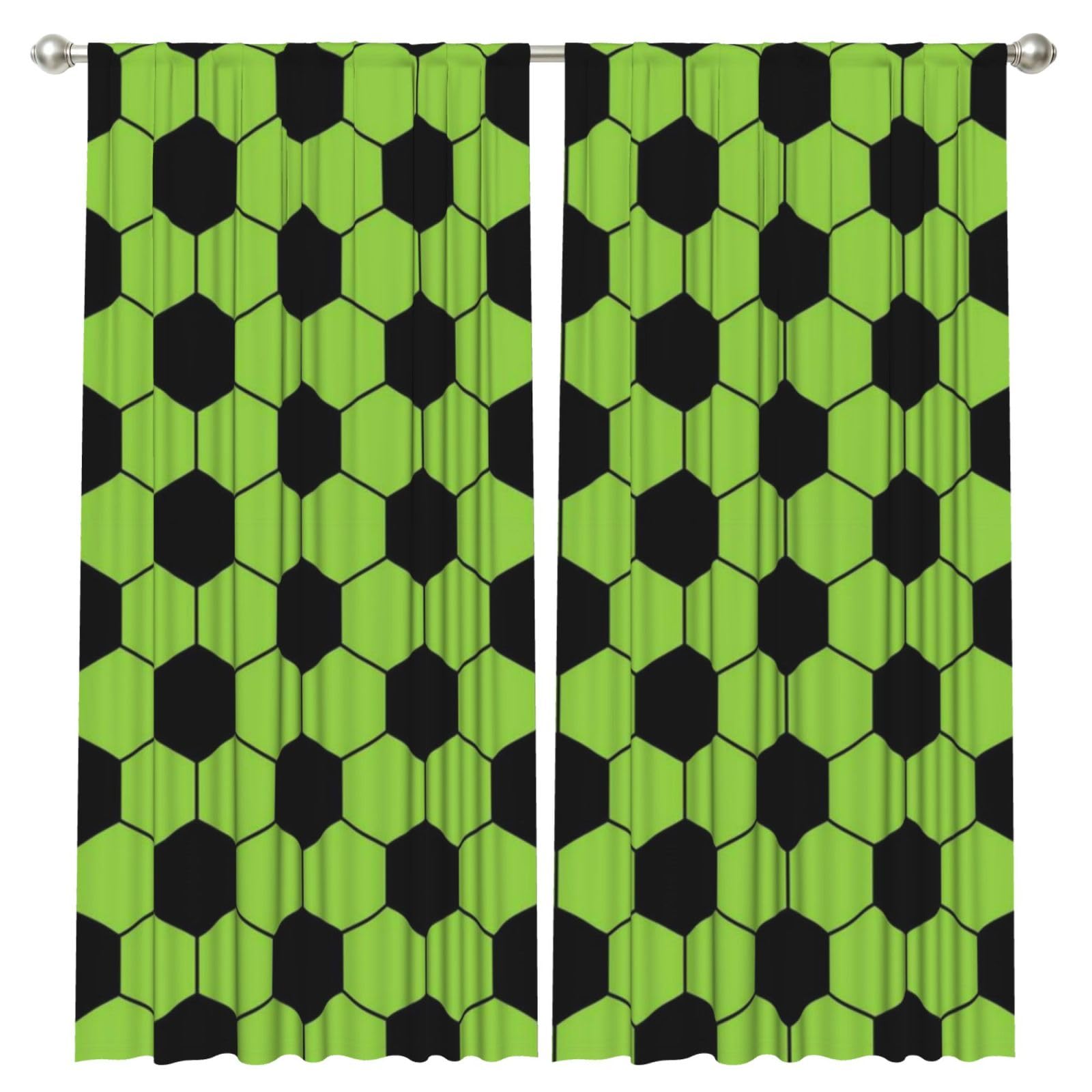InOmak Soccer Cartoon Pattern, 2 Panels Window Curtains 52 x 84 Inch Blackout Curtains for Living Room Bedroom