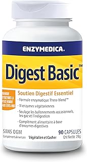 Enzymedica Digest Basic, formule d'enzymes essentielles, digestion douce des repas, réduit les gaz et les ballonnements, sans gluten, sans produits laitiers, 90 gélules