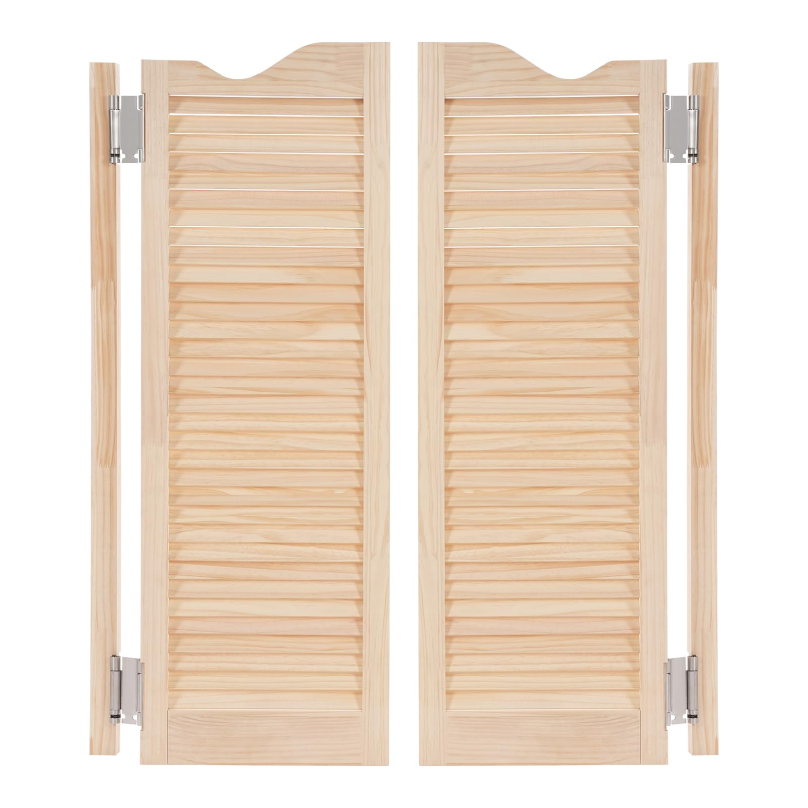 Modern Swinging Door Cafe Door Pine Wood Saloon Doors for House, Kitchen, Shop Entrance Partition Wooden Louvered Door with Quiet Hinges (Wood, 31.9"x40.9")