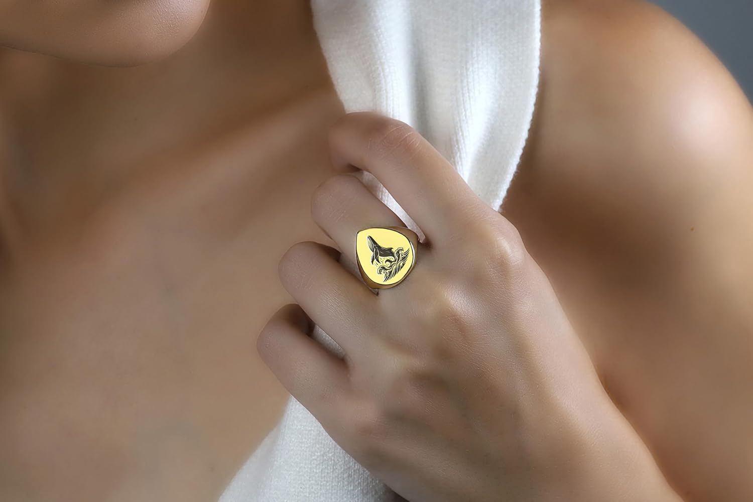 Bold Whale Statement Ring - Custom Signet - Personalized Teardrop Jewelry - Unisex