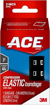 ACE Brand 3 Inch Elastic Bandage with with Clips, Black, Great for Elbow, Ankle, Knee and More, 1 Count
