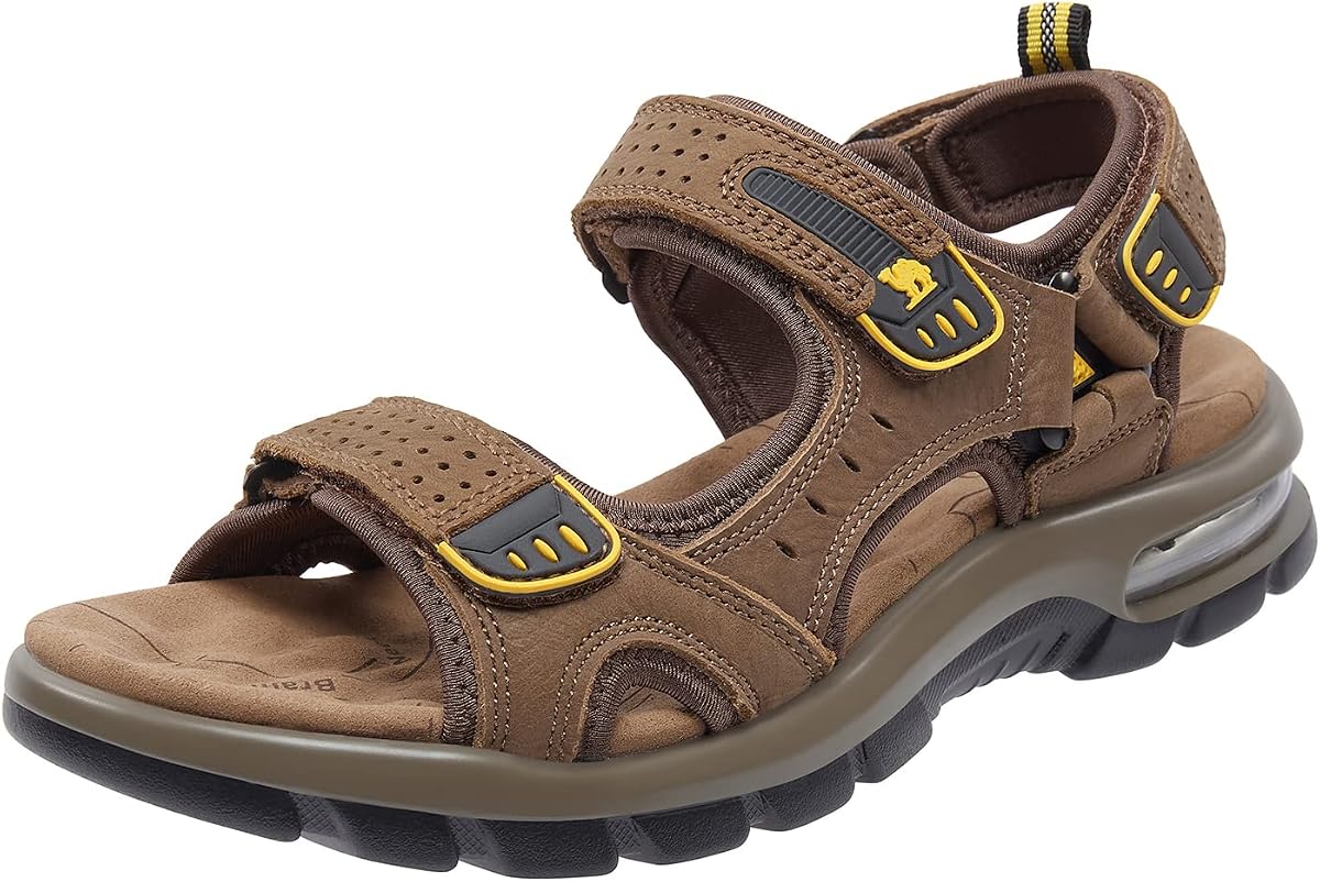 CAMEL CROWN Sandalias de cuero para hombre para senderismo, caminar, playa, pisadas, atletismo acuático al aire libre con cojín de aire premium | Impermeable