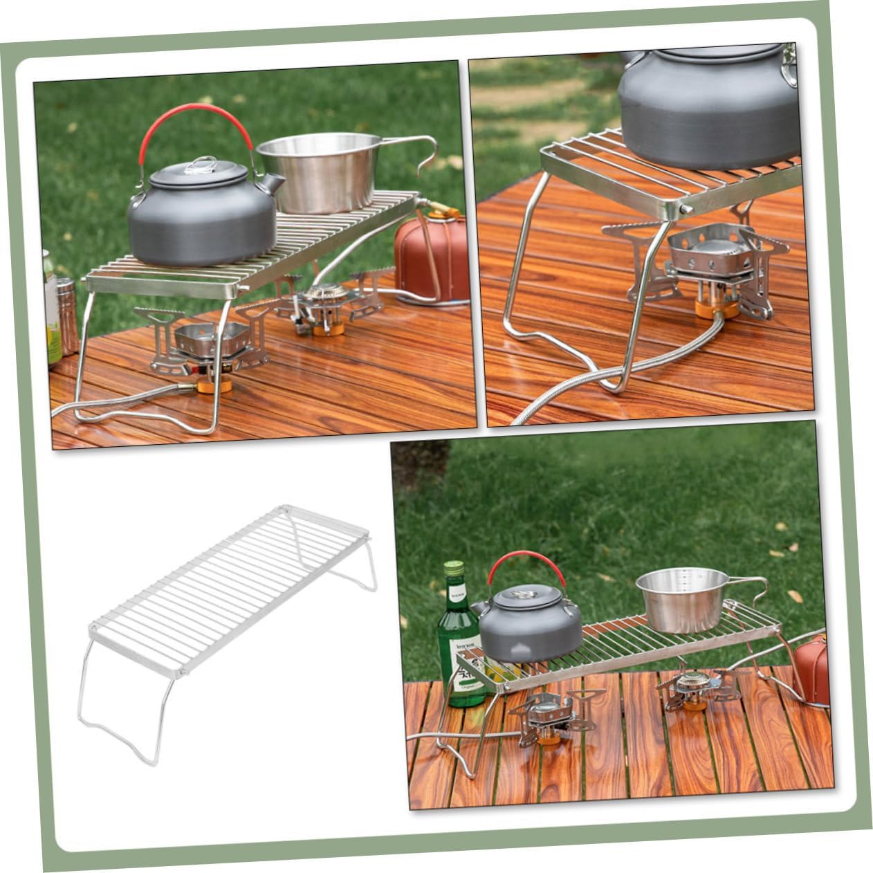 VICASKY Portable Stainless Steel Outdoor Grill Rack Folding Barbecue Grate High Temperature Resistant Camping Stove Stand for Picnic and Campfire Cooking