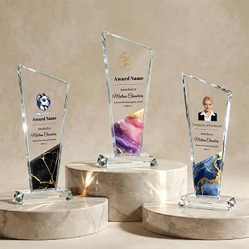 WOCOCN Personalized Gifts Custom Trophy Award Plaque,Premium Crystal PlaqueNot Acrylic ,7.8"3.1"Customized Trophy with Photo Logo Text for Employee Appreciation, Retirement, Corporate Recognition,Service& Thank You Gifts Part Marble