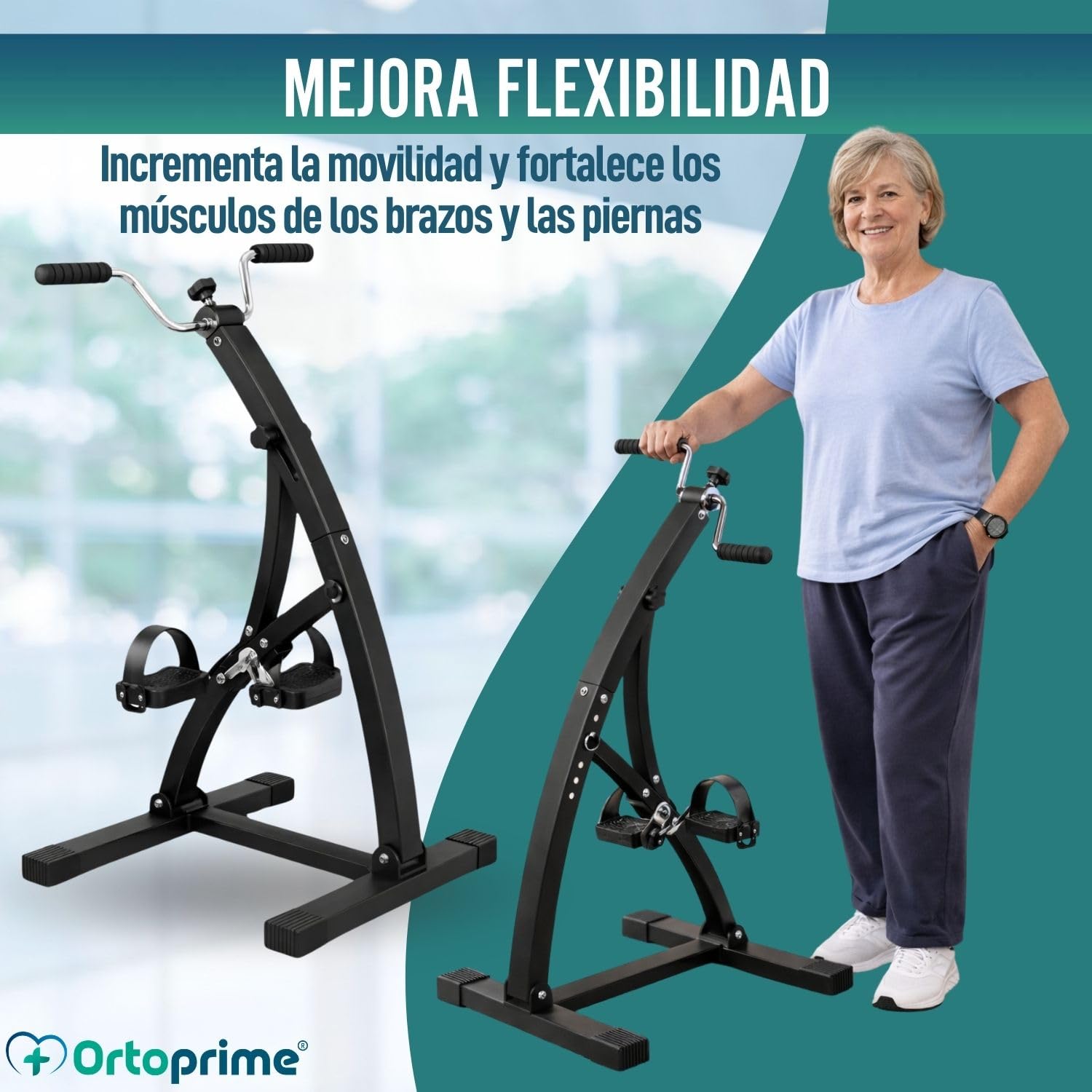 OrtoPrime Pedales Estáticos Personas Mayores Pedaleador Ejercitador de PIERNAS y Brazos - Pedaleador para Ancianos DUREZA Regulable Bicicleta estática para Mayores aparatos Gimnasia PEDALEAR Sentado