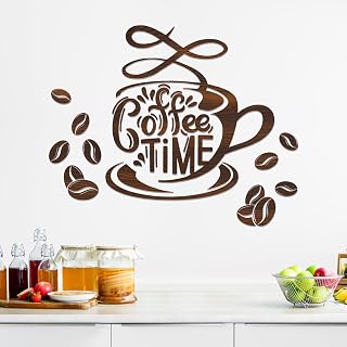 Yovkky Coffee Time Wall Decals Stickers, Coffee Beans Tea Cup Home Kitchen Bar Decor, Cafe Shop Pub Restaurant Office Decorations Art