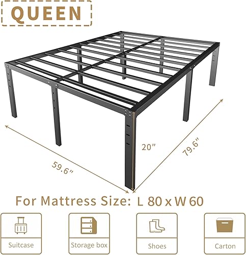 Miniatura 3 de 20 Inch Queen Size Bed Frame, No Box Spring Needed, Heavy Duty Black Metal Platform Mattress Foundation with Steel Slats, Non-Slip Noise Free Easy