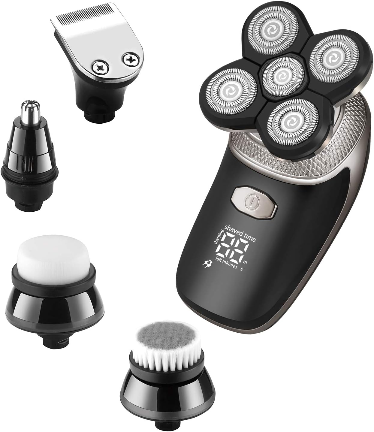 Roziaplus Electric Razor for Men Bald Men Shaver Beard Trimmer 5 in 1 Grooming Kit Rotary Shaver Waterproof Electric Shaver Razor LED Display Rechargeable