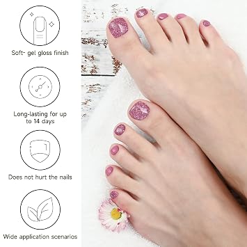 Semi Cured Gel Pedicure Strips, Cherry Blossoms Falling | 26 PCS Gel Nail Strips Works with Any UV Light, Salon Quality Nails Stickers,Easy to Apply & Remove