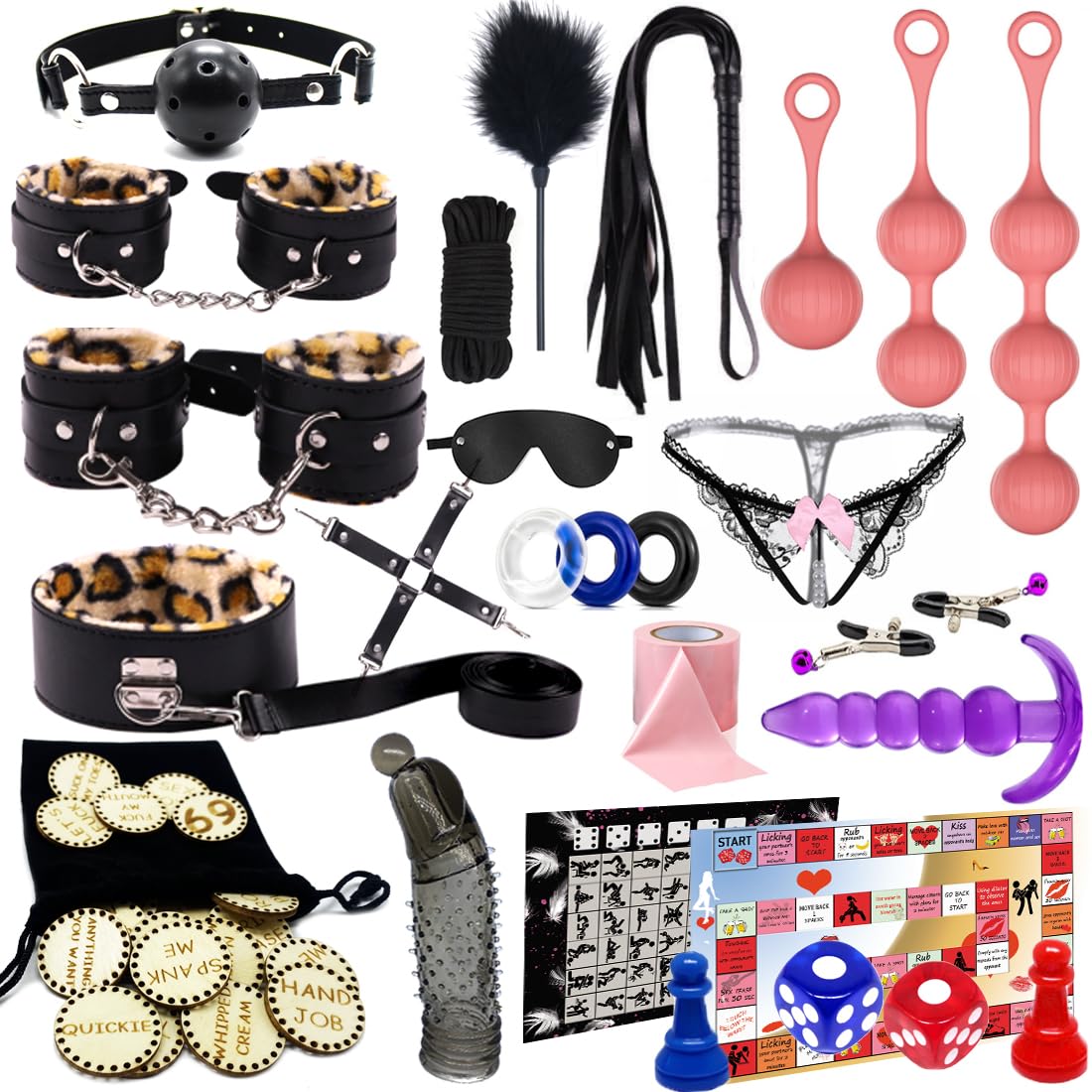 Anal Beads Butt Plug BDSM Bondage Restraints Sex Toys Kit Adjustable Restraints Sex Accessories for Women and Men