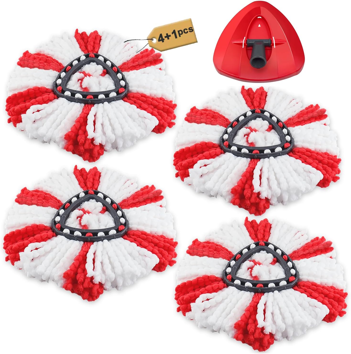 5 Microfibre Mop Head for Vileda Turbo 2-in-1 EasyWring & Clean Mop Replacement Head, Spin Turbo Smart Mop Refill Pack, 4 Pieces Microfibre Mop Head with 1 Piece Spin Mop Head Base