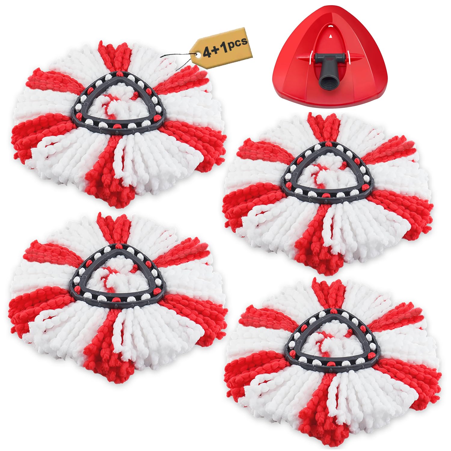 5 Microfibre Mop Head for Vileda Turbo 2-in-1 EasyWring & Clean Mop Replacement Head, Spin Turbo Smart Mop Refill Pack, 4 Pieces Microfibre Mop Head with 1 Piece Spin Mop Head Base