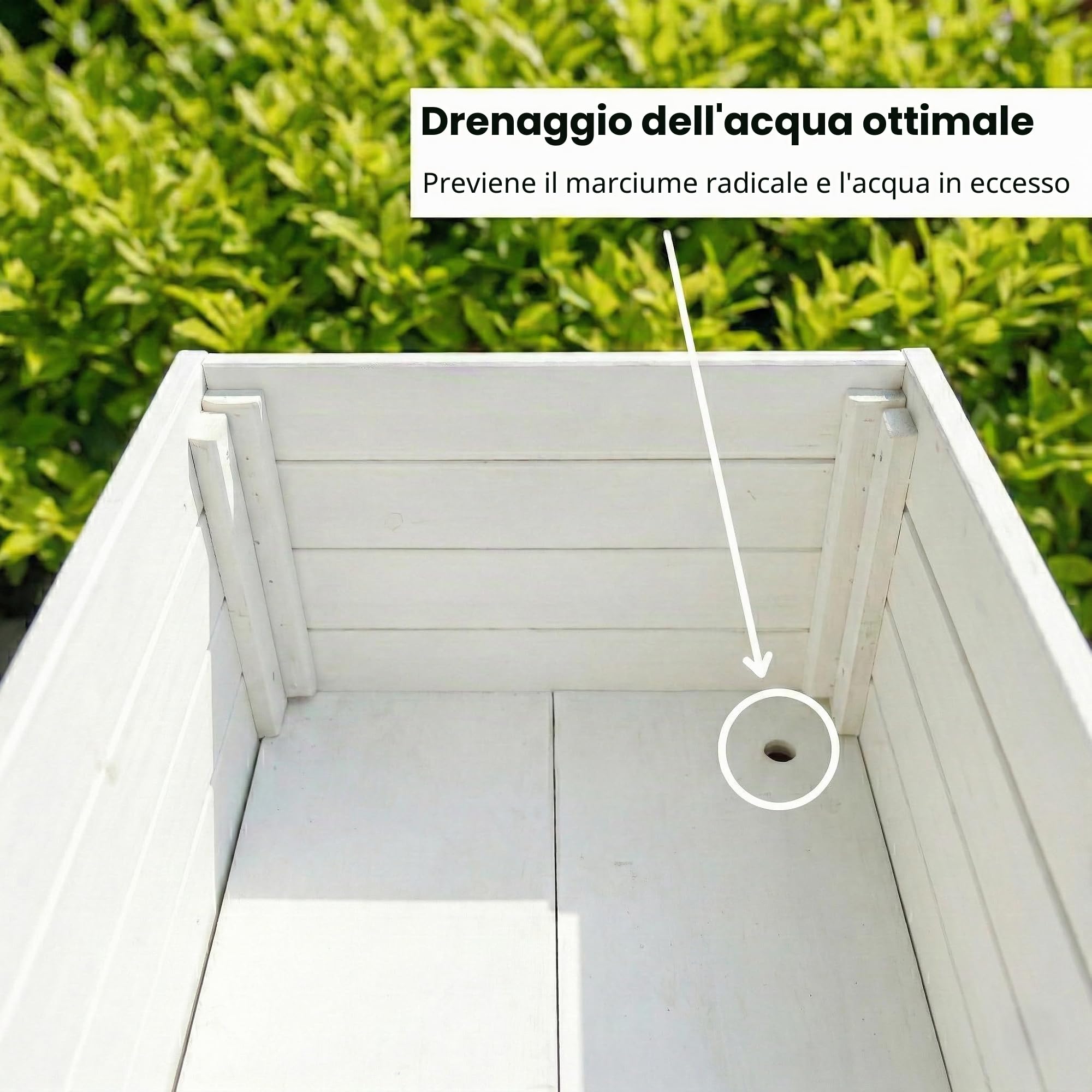 Fioriera in legno per esterni, grande, rettangolare, in legno FSC, 120 x 40 x 32 cm, bianco