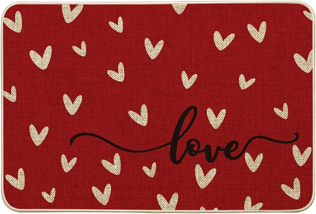 Artoid Mode Red Love Heart Valentine's Day Welcome Doormat, Anniversary Wedding Low-Profile Rug Switch Mat for Indoor Outdoor 24x35 Inch