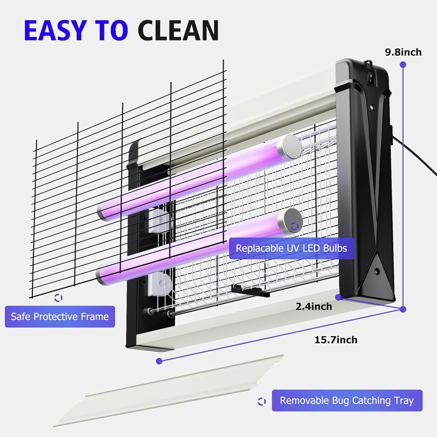 Electric Bug Zapper Indoor Fly Trap for Restaurants, 20W Powerful 2800V Grid, Protective Mesh Guard, 40-60 Sq Coverage, Commercial Fly Zapper for Patio Yard Home Kitchen Camping