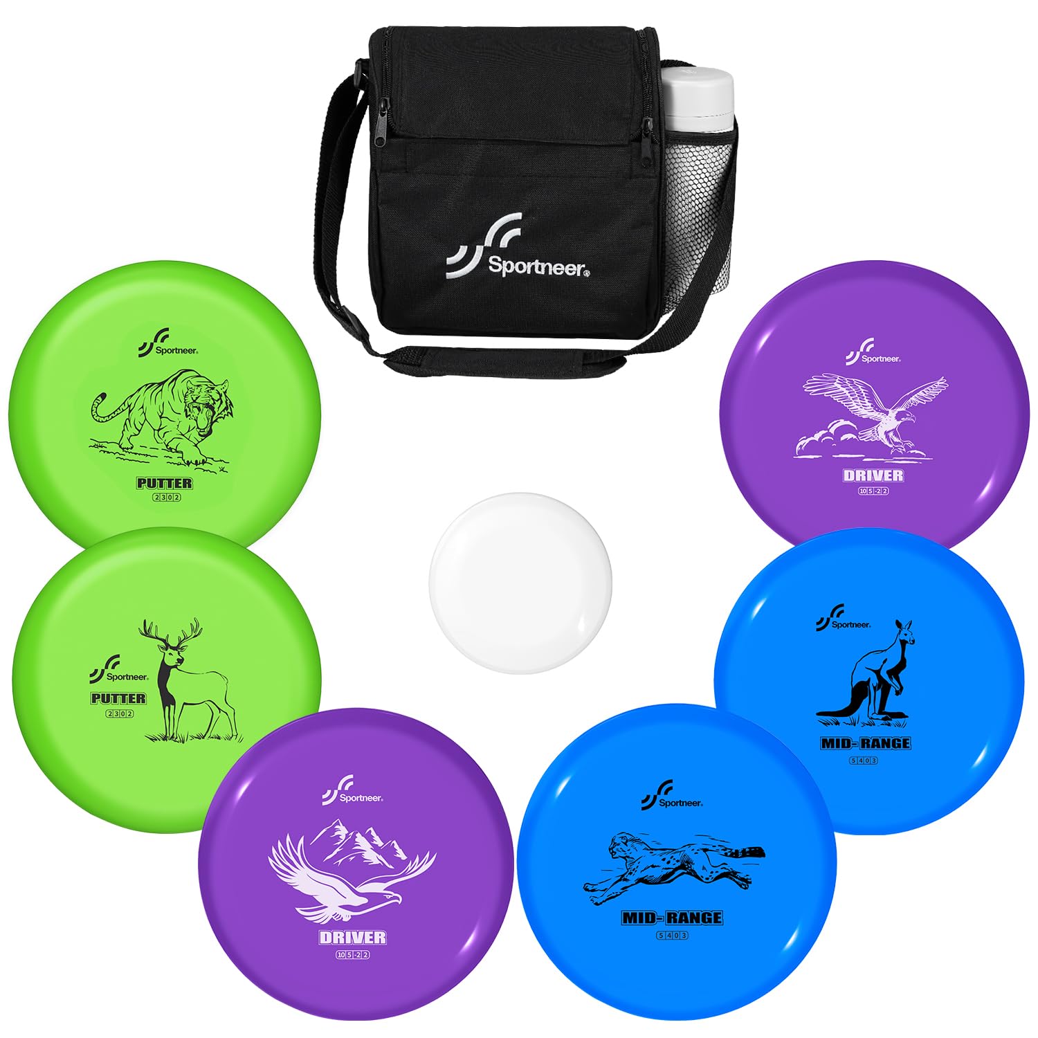 Sportneer Disc Golf Set – Discgolf Starter Set, 2 Driver, 2 Midrange, 2 Putter, Mini Disc Marker & Tragetasche – für Anfänger & Fortgeschrittene, Outdoor & Garten