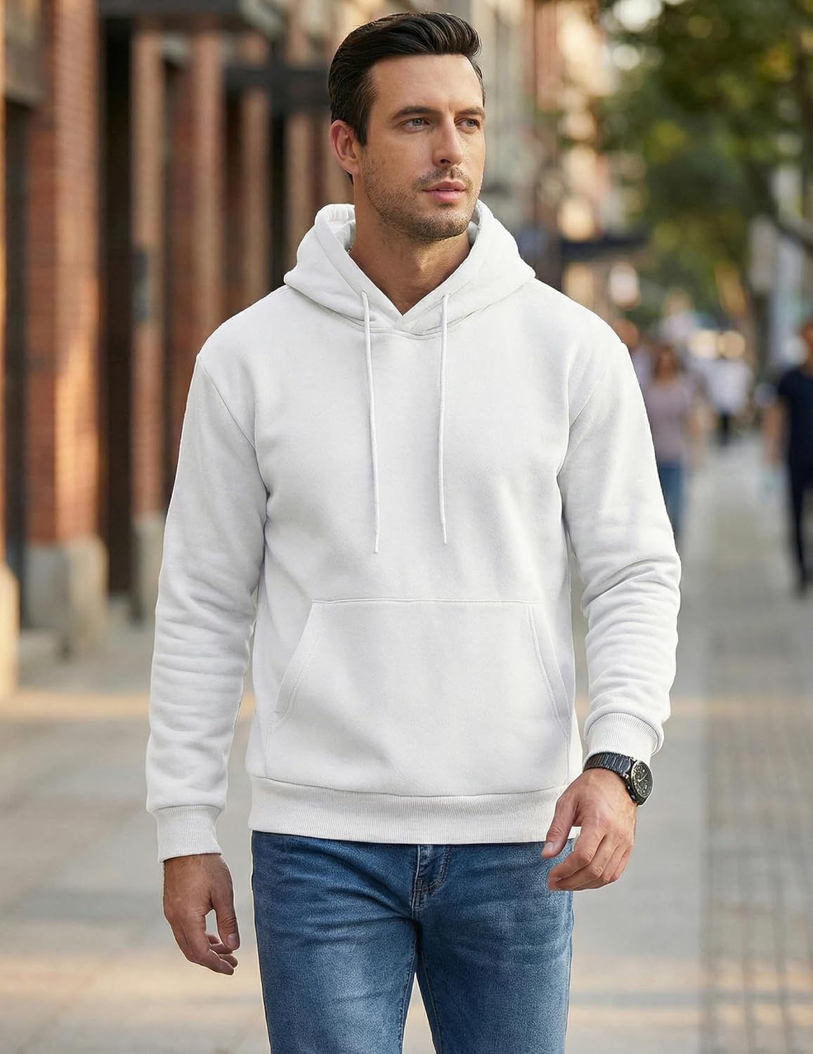JMIERR Mens Casual Cotton Hooded Collar Drawstring Hoodies Pullover Sweatshirts Casual Long Sleeve Shirts