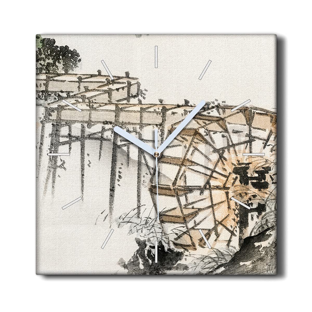 Horloge sur Toile 30x30cm Arbre Eau | Pendule Silencieuse Salon Moderne
