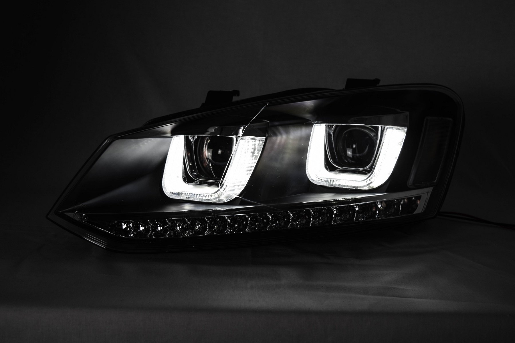 Scheinwerfer Set, mit LED Blinker, mit U-Tube Tagfahrlicht Optik, in Schwarz | LED, Klarglas, Schwarz, 2-teilig, LED Blinker, U-Tube Tagfahrlicht-Optik, Halogen, H7/H7, Stellmotoren für LWR,