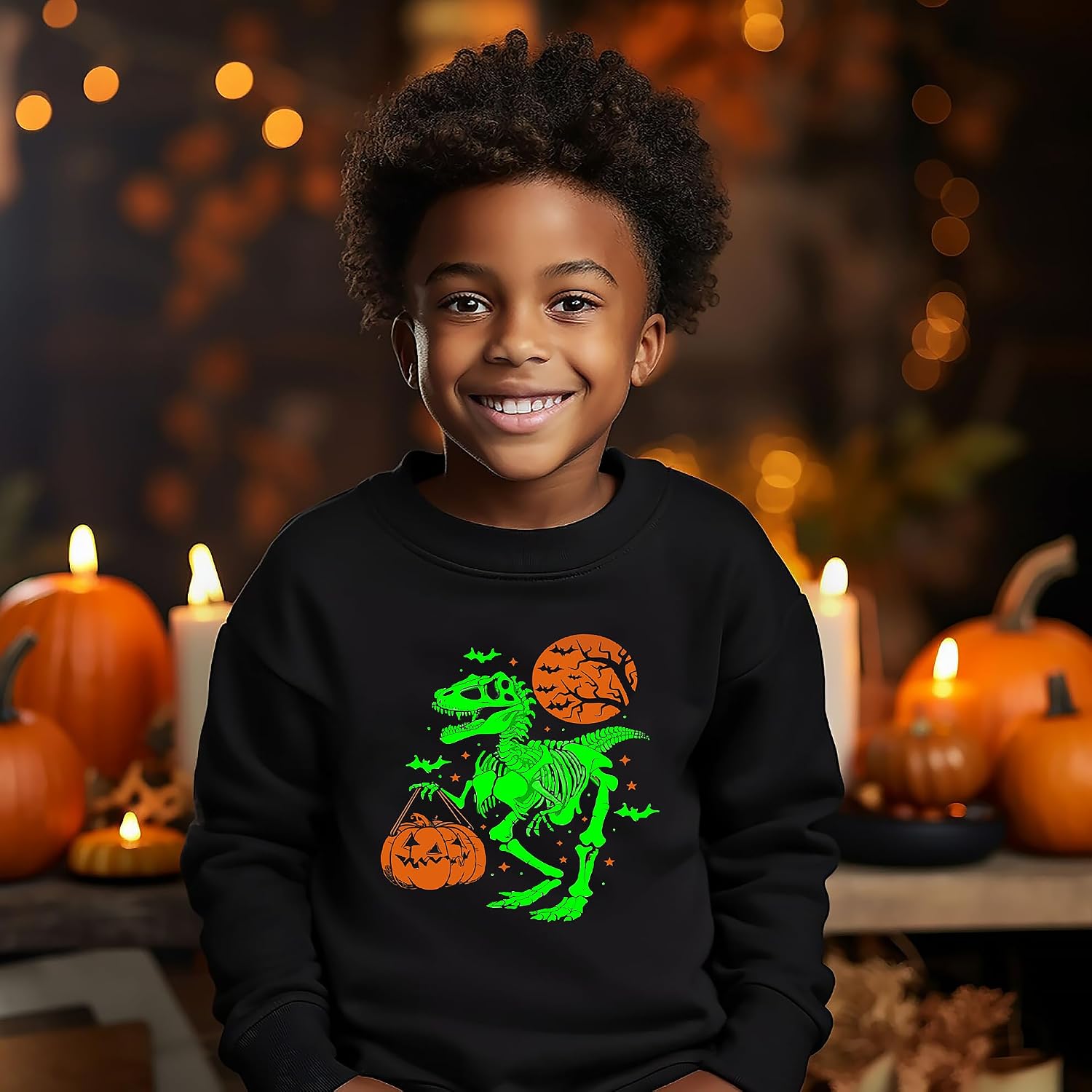 Kids Halloween Sweatshirt Boys Glow in the Dark Dinosaur Shirt Girls Pumpkin Tops Long Sleeve Cotton Clothes 1-11T