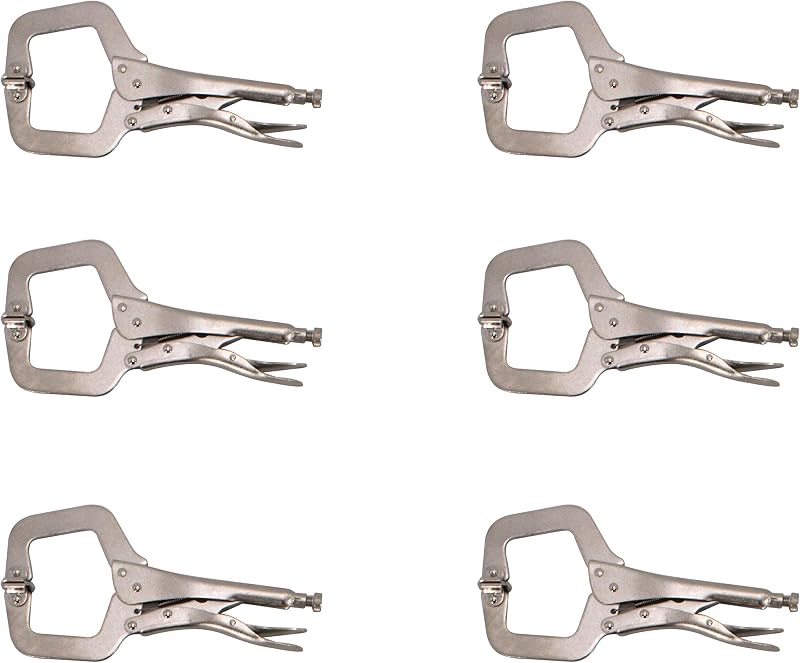 HFS (R) 6 pc - 11” C-Clamp Locking Pliers, with Swivel Pads Heavy Duty C-Type Locking Plier Table for Welding and Woodworking