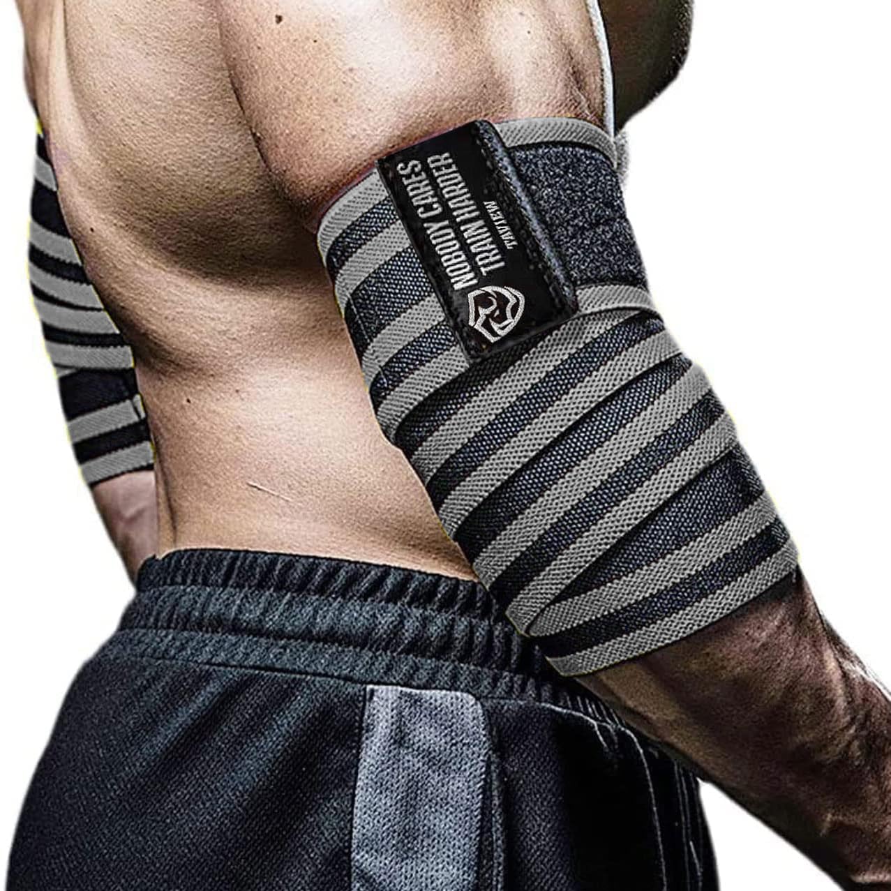 TAVIEW Elbow Wraps for Weightlifting (1 Pair), 47" Elastic Elbow Support & Compression Powerlifting, Fitness, Cross Training & Gym Workout - Elbow Straps for Weight Lifting