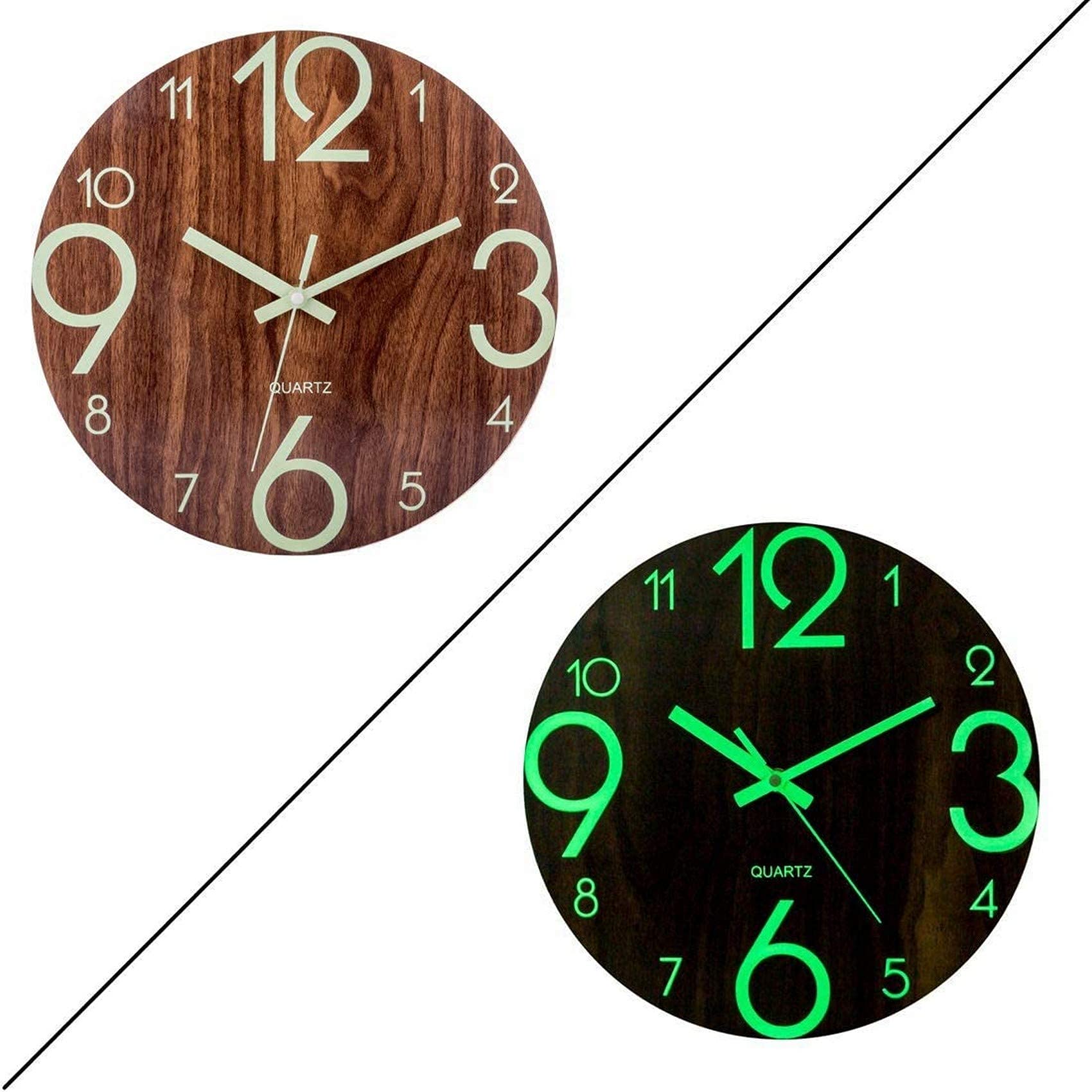 Horloge murale en bois silencieuse 30 cm pour lire l'heure dans le noir complet