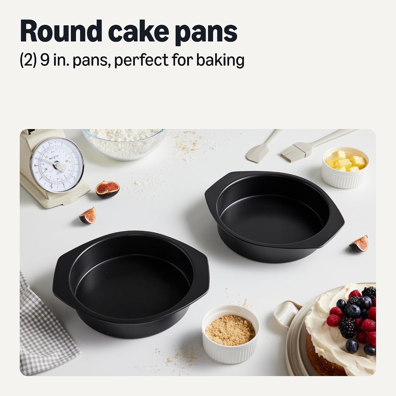 Amazon Basics Nonstick Carbon Steel Round Cake Pans, Dishwasher and Oven-Safe up to 428°F, 9 in., Set of 2