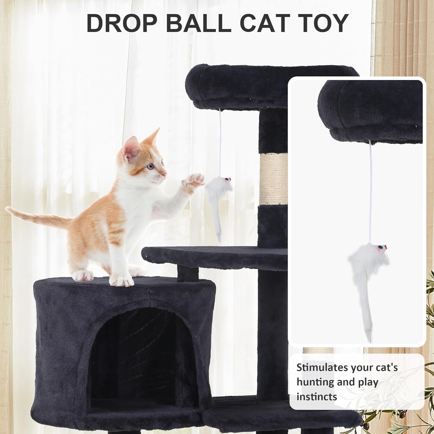 36" Multi-Level Cat Tree Tower with Scratching Posts, Toys & Condo - Space-Saving Design for Indoor Kittens, Compact Floor Footprint & Vertical Space for Multi-Cat Homes-Dark Grey