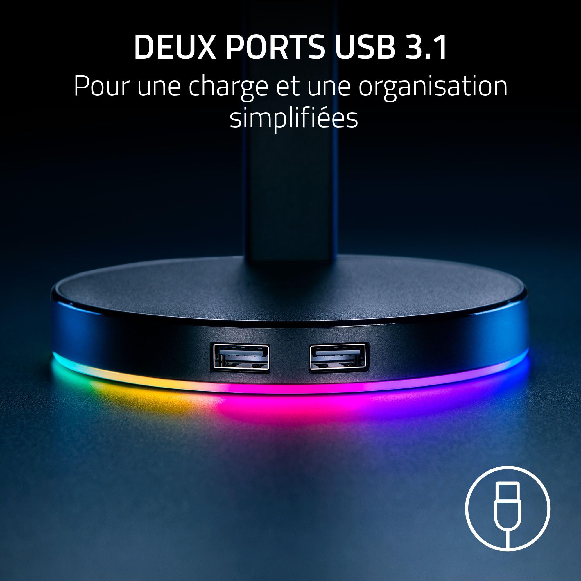 Razer Base Station V2 Chroma - Support pour Casque avec concentrateur USB (Éclairage Chroma RGB - 2 Ports USB 3.1, Base antidérapante, Conçu pour Les Casques de Jeu) Noir