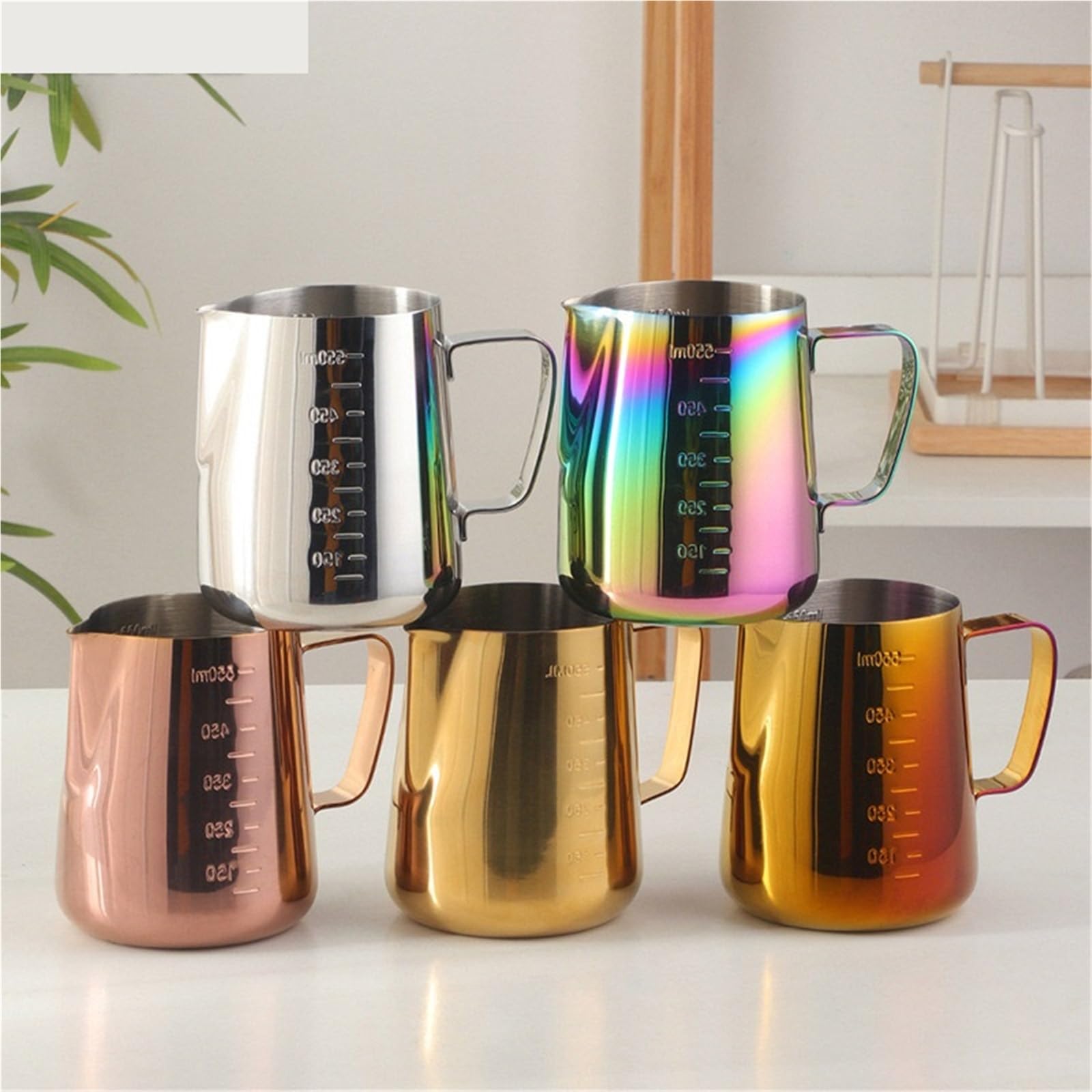 2 uds 350/550ml café expreso tirador flor tazas de leche taza de acero inoxidable tirador taza de flores leche artesanal Latte Art jarra tazón taza(Silver,350ml)