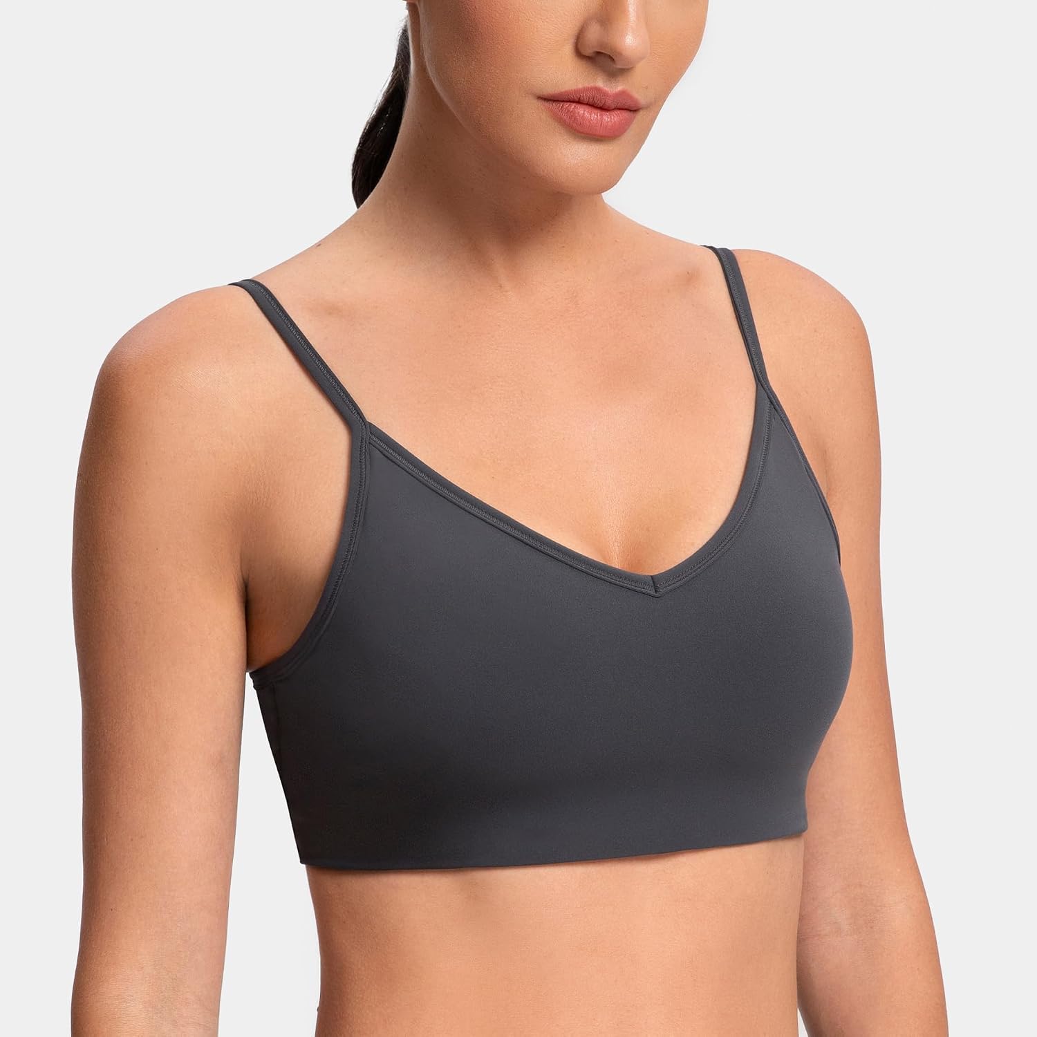 Colorfulkoala Dreamlux Adjustable Spaghetti Strap Sports Bras for Women V-Neck Padded Crisscross Back Workout Yoga Tops