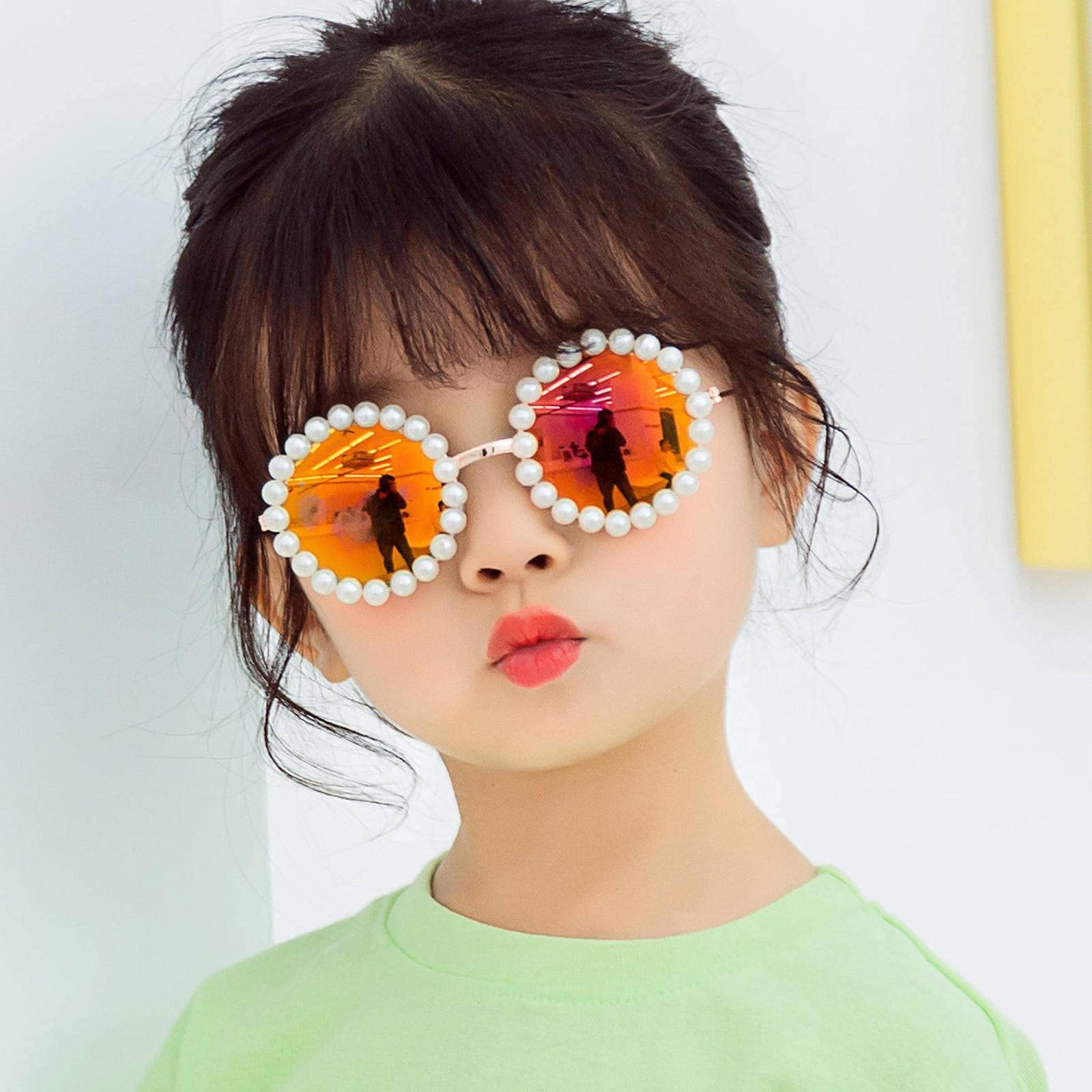 New sticky Pearl kids sunglasses B138 spot fashion baby Street shooting fashion match round frame glasses wholesale
