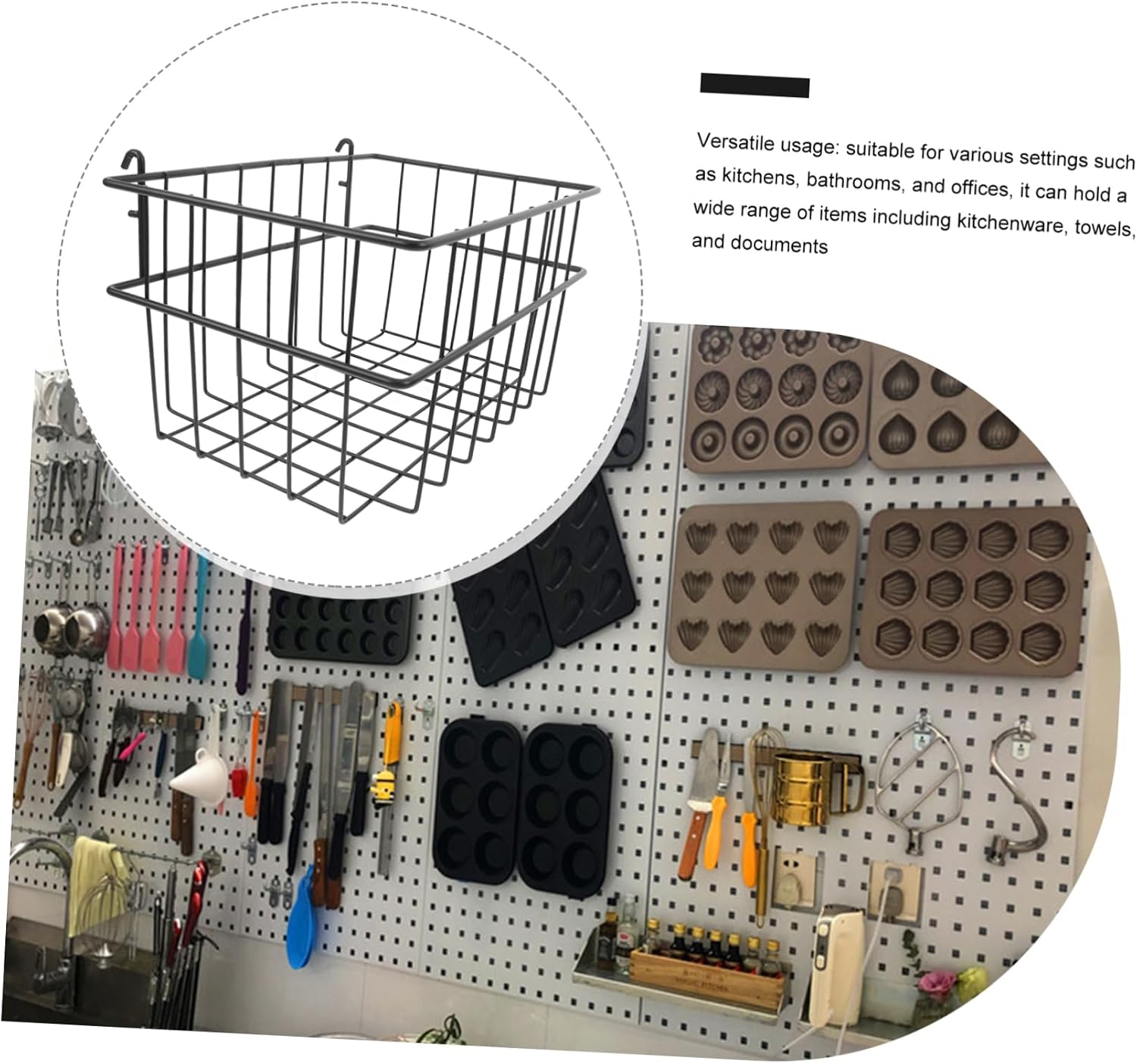 OUNONA Heavy Duty Garage Pegboard Organizer No Drill Wire Storage Baskets for Tools Kitchenware Office Supplies Wall-mounted Versatile Design with Quick Setup