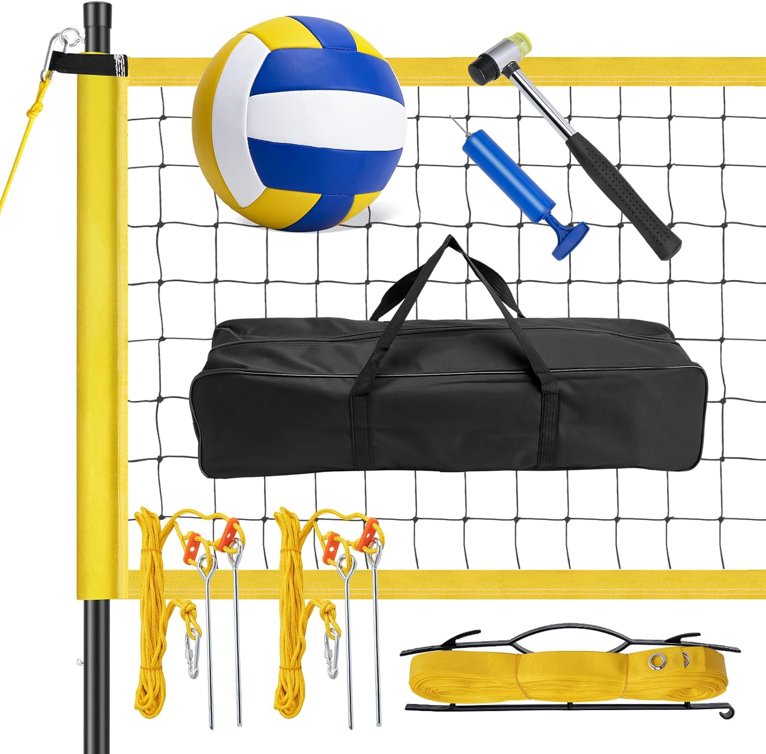 Portable Volleyball Set for Backyard Outdoor - Professional Volleyball Net with Poles, Includes Volleyball, Hammer, Boundary Lines & Carry Bag for Easy Setup