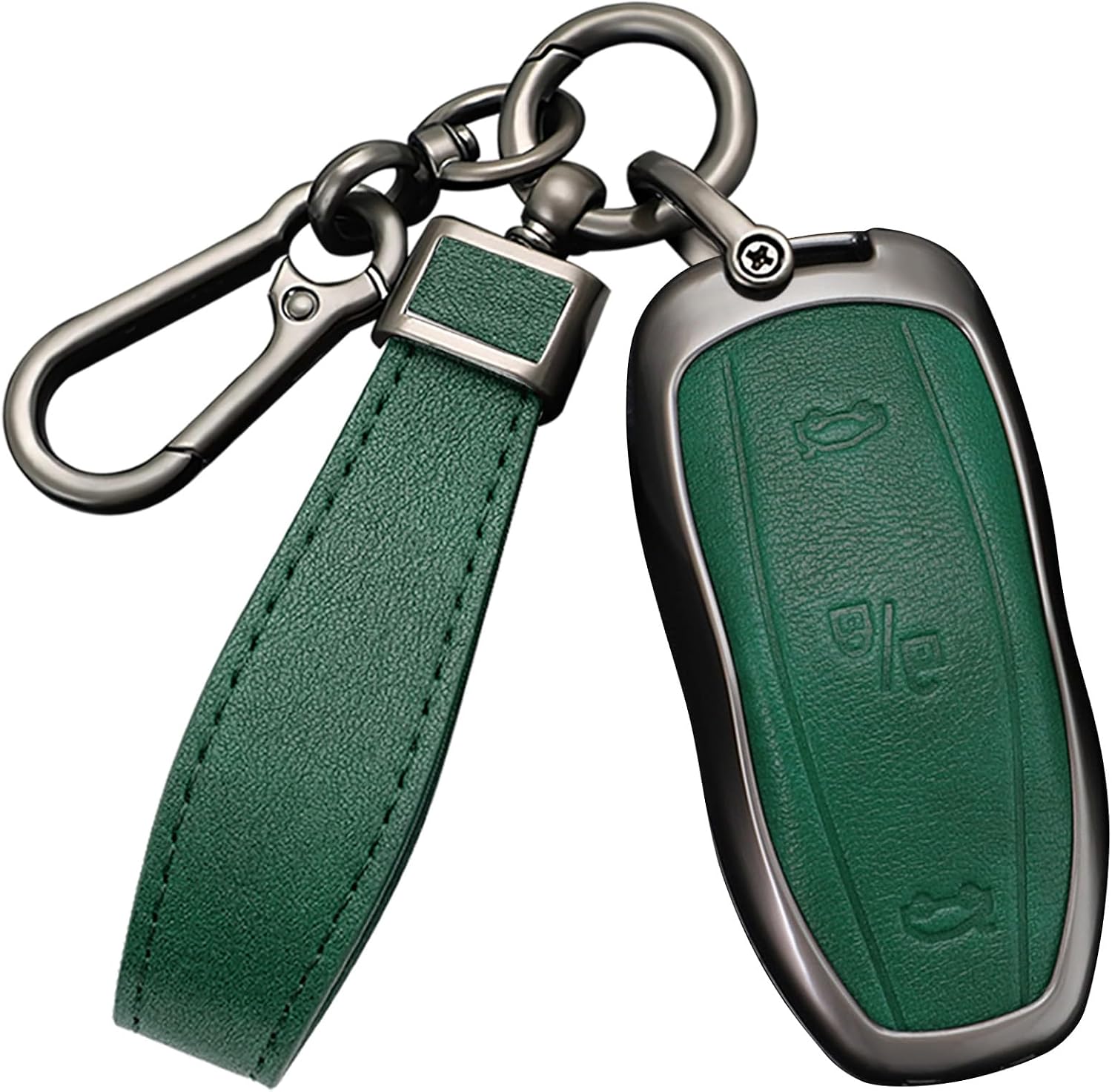 Key Case Cover Compatible with Tesla Model S Accessories with Keychains Alloy PU Leather Material Key Fob Cover Fit for Model s Car Key Protector Cover-Black Green