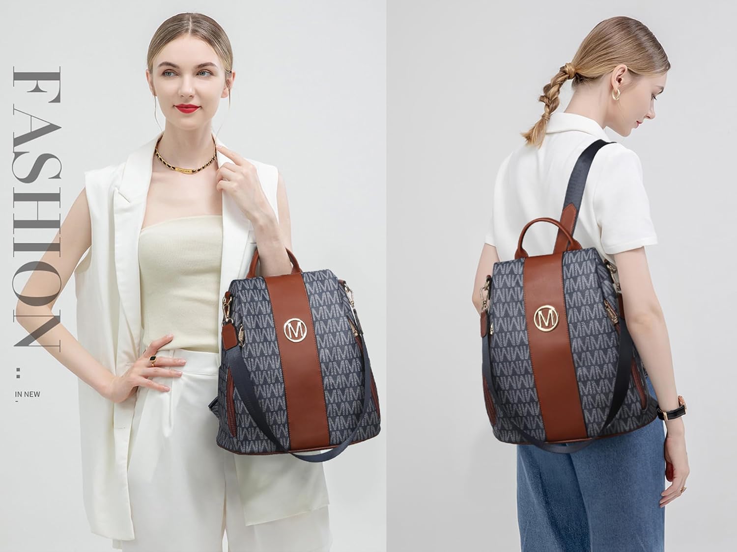 MKP COLLECTION Women Fashion Backpack Purse Multi Pockets Anti-Theft Rucksack Travel Shoulder Bag Handbag Set 2pcs