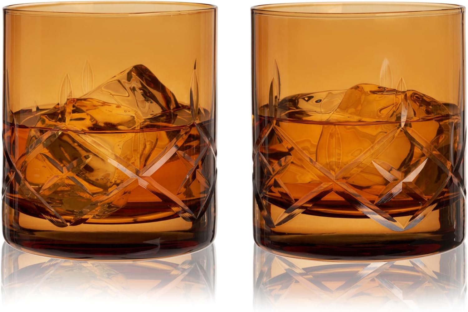 Viski Admiral Rocks Glasses in Amber, Crystal Spirit Drinking Gifts for Men and Women, 11.5oz Old Fashioned Glass Set of 2