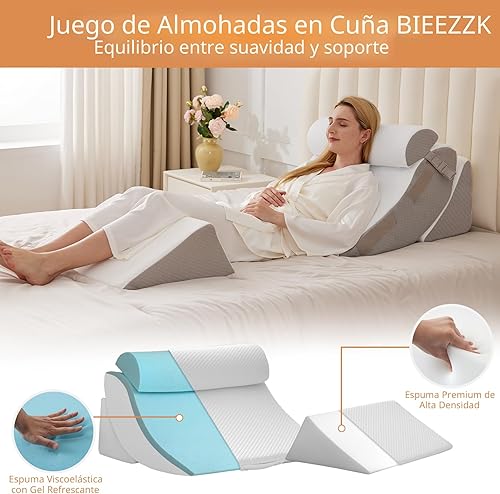 Miniatura 4 de Juego de 4 almohadas de cuña para después de la cirugía, almohada ortopédica de cuña para aliviar el dolor de espalda, sentarse en la cama,