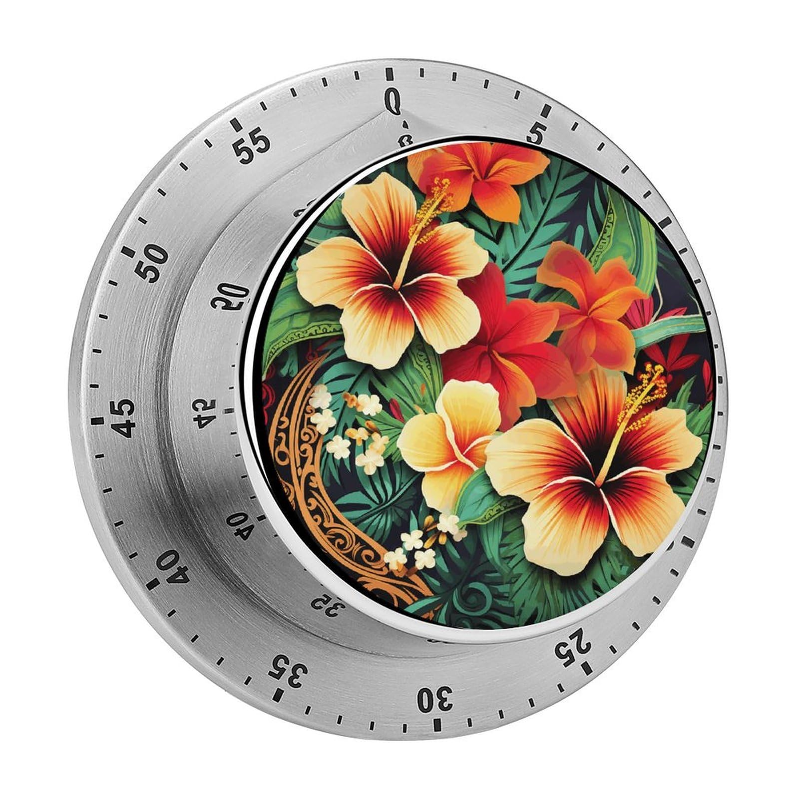 Hawaiian Style Print Pattern Kitchen Timer Chef Cooking Timers Clock with Loud Alarm Exquisite Stainless Steel Mechanical
