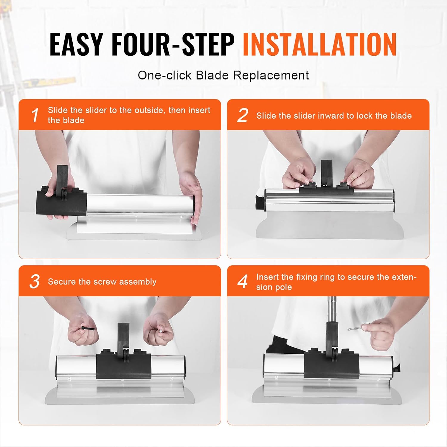 Happybuy Drywall Skimming Blade Set, 7/10/14/16/24 in Blades + 34-81.6 in Extension Handle, Stainless Steel, Professional Skim Coat Tools for Gyprock/Plasterboard